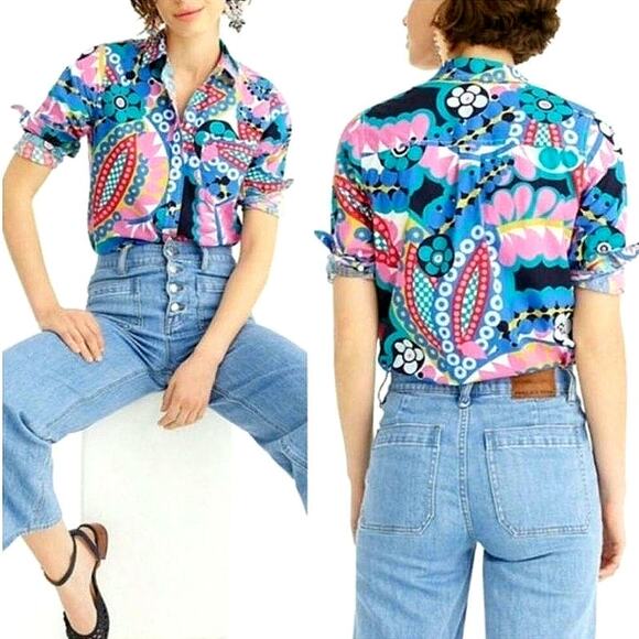 J. Crew Classic Fit Boy Shirt Ratti Kaleidoscope Floral Button Down Preppy 12 - Picture 9 of 16